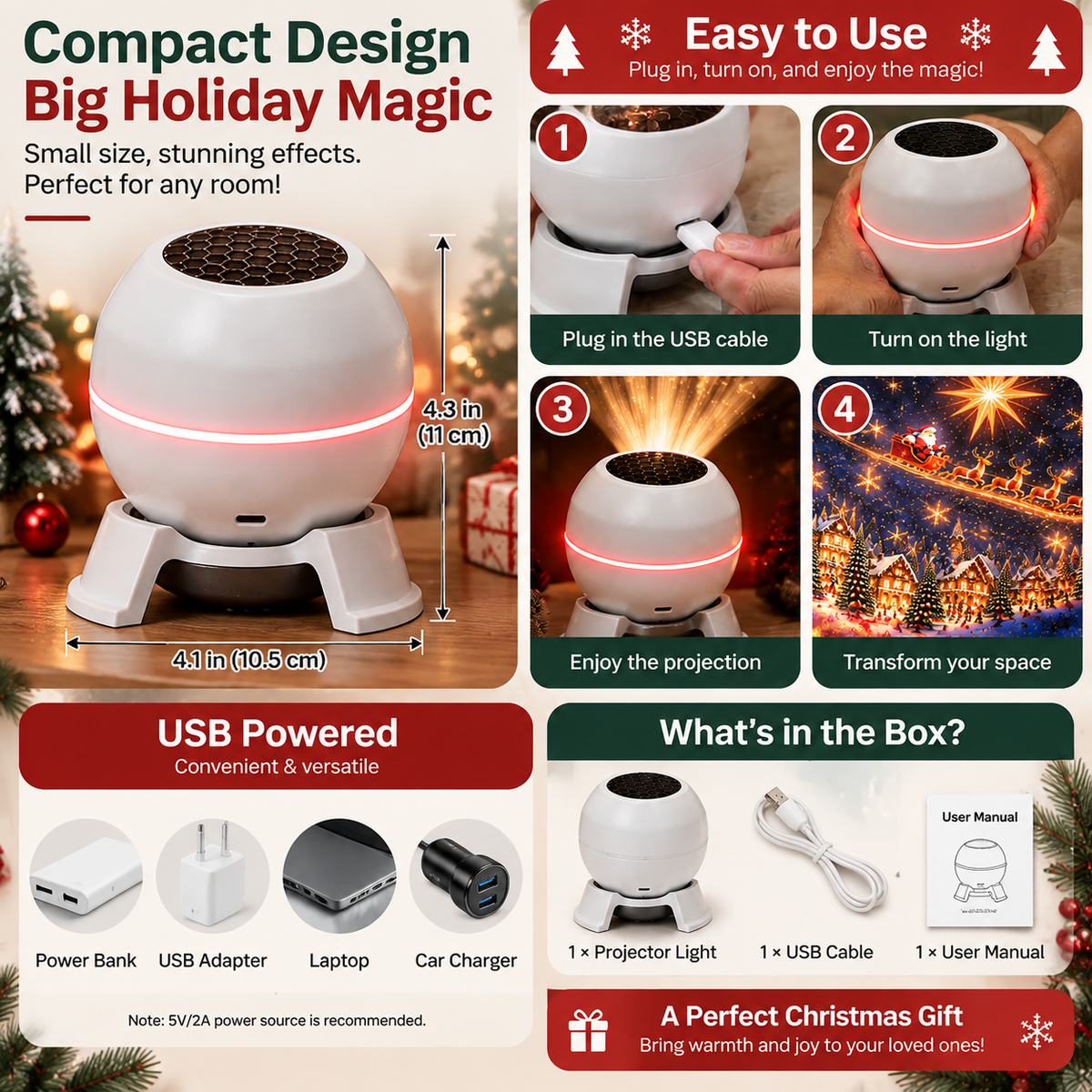 🎄 🎄 Turn Any Room Into a Christmas Wonderland – Holiday Projection Night Light